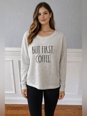 Rae Dunn "But First‎ Coffee" Crew 
Neck sweatshirt / Heather Gray / Medium